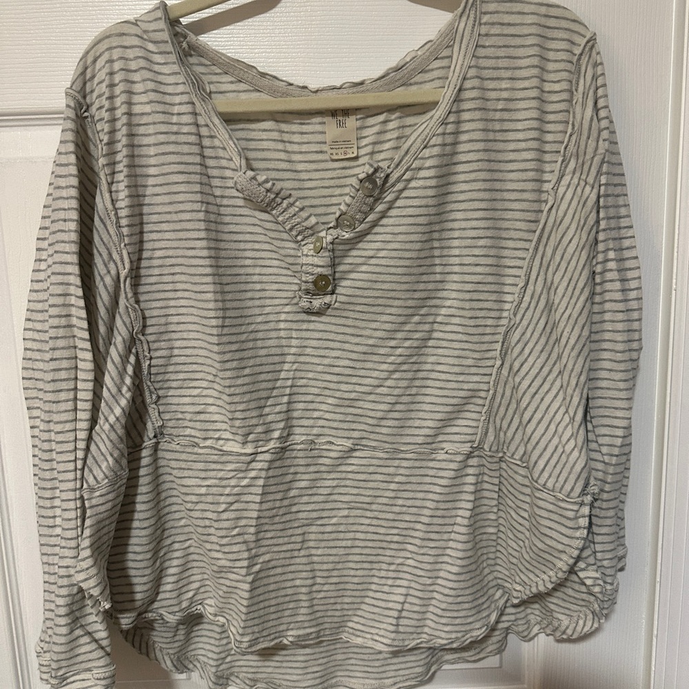 We The Free Gray Striped Long Sleeve Top